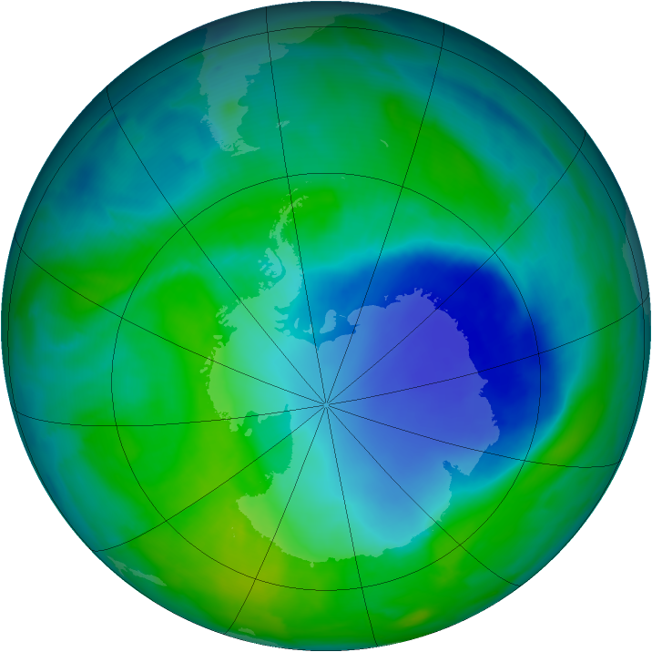 Antarctic ozone map for 03 December 2008